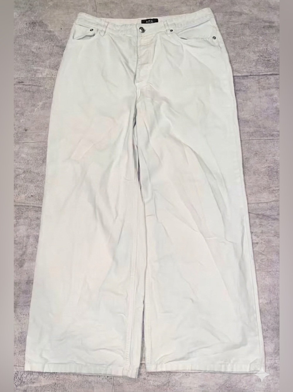 APC Elisabeth Jeans 70s Straight Wide Leg High Rise 31 Y2K White Blue Marbled